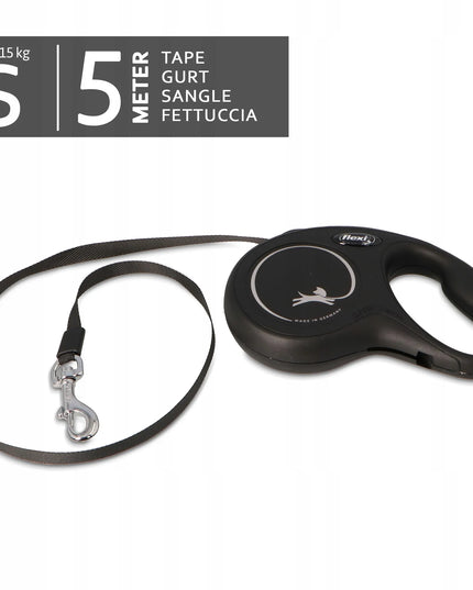 Automatinis „FLEXI New Classic M“ pavadėlis šunims iki 25 kg, juostinis, 5 m, juodas