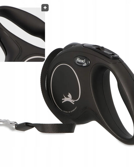 Automatinis „FLEXI New Classic M“ pavadėlis šunims iki 25 kg, juostinis, 5 m, juodas