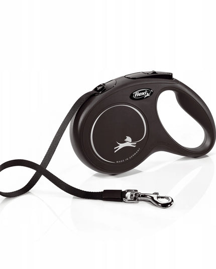 Automatinis „FLEXI New Classic M“ pavadėlis šunims iki 25 kg, juostinis, 5 m, juodas