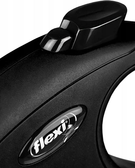 Automatinis „FLEXI New Classic M“ pavadėlis šunims iki 25 kg, juostinis, 5 m, juodas