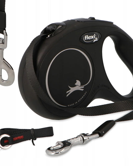 Automatinis „FLEXI New Classic M“ pavadėlis šunims iki 25 kg, juostinis, 5 m, juodas