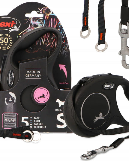 Automatinis „FLEXI New Classic M“ pavadėlis šunims iki 25 kg, juostinis, 5 m, juodas