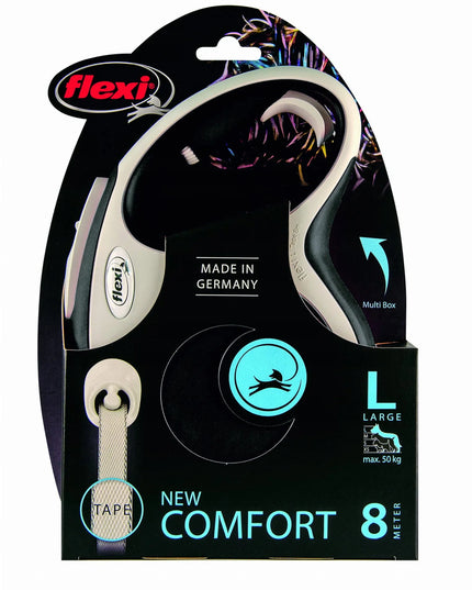 Automatinis „Flexi New Comfort“ pavadėlis – juodas, 8 m, L dydis, juostinis