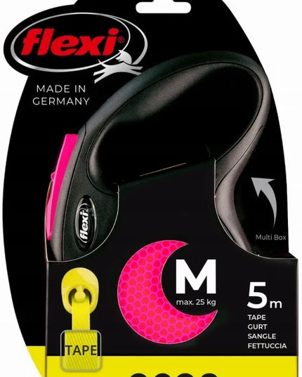 Automatinis „Flexi New Neon“ pavadėlis šunims, M dydžio juosta, rožinis, 5 m