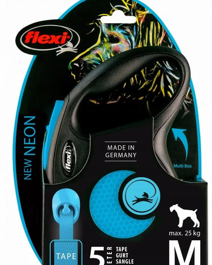 Automatinis „Flexi New Neon“ šunų pavadėlis, juostinis, M dydis, mėlynas, 5 m