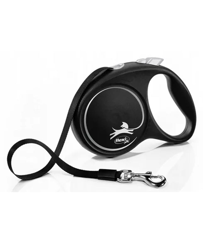 Automatinis „Flexi“ pavadėlis „Black Design M“, juostinis, 5 m – šunims iki 25 kg