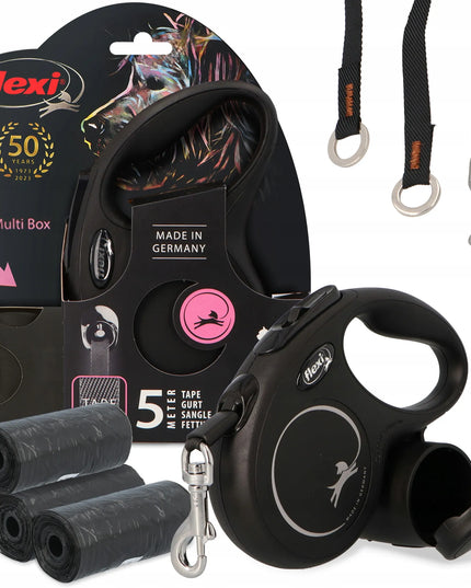 Automatinis „Flexi“ pavadėlis šunims, 5 m juostinis, su „Multi Box“ dėžute ir maišeliais