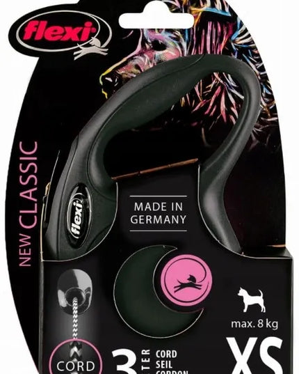 Automatinis pavadėlis Flexi New Classic šunims, trosinis, XS dydis, 3 m, juodas
