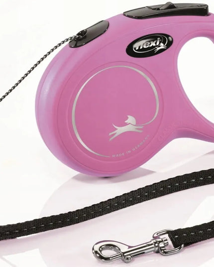 Automatinis pavadėlis Flexi New Classic, virvė, S dydis, 5 m, rožinis