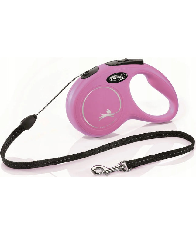 Automatinis pavadėlis Flexi New Classic, virvė, S dydis, 5 m, rožinis