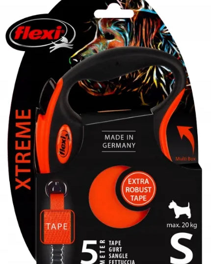 Automatinis pavadėlis Flexi Xtreme S dydžio, 5 m, oranžinės spalvos