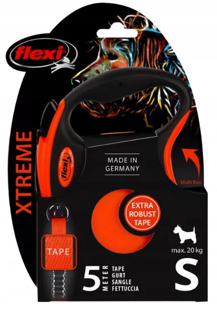 Automatinis pavadėlis Flexi Xtreme S dydžio, 5 m, oranžinės spalvos