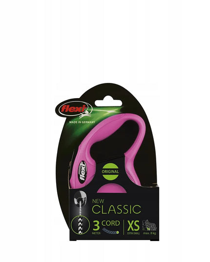 Automatinis pavadėlis šunims ir katėms FLEXI New Classic XS, 3 m iki 8 kg, rožinis