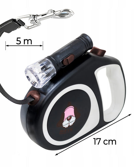 Automatinis pavadėlis šunims ir katėms RETOO su LED žibintuvėliu, 5 m