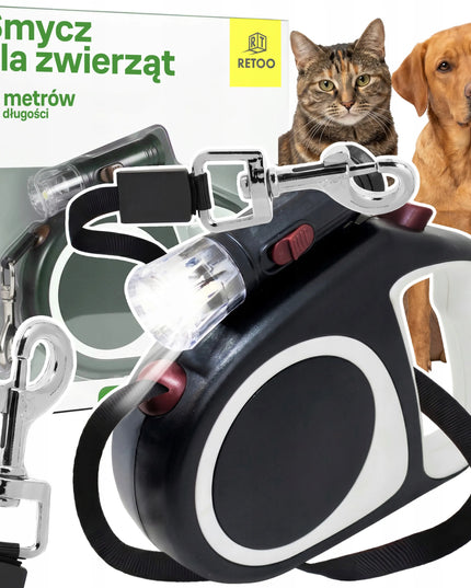 Automatinis pavadėlis šunims ir katėms RETOO su LED žibintuvėliu, 5 m