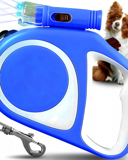 Automatinis pavadėlis šunims ir katėms, tvirtas diržas, 5 m, su stabdymu, iki 15 kg, LED žibintuvėlis