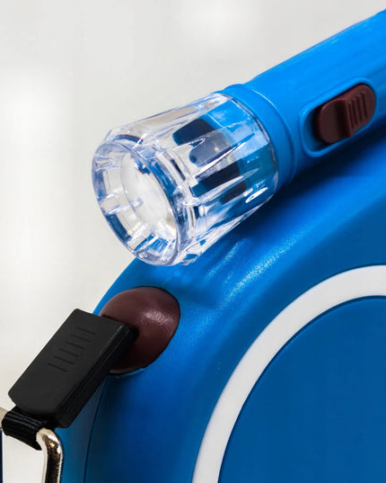 Automatinis pavadėlis šunims ir katėms, tvirtas diržas, 5 m, su stabdymu, iki 15 kg, LED žibintuvėlis