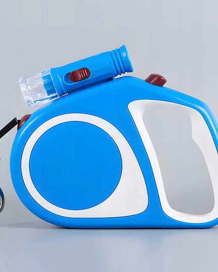 Automatinis pavadėlis šunims ir katėms, tvirtas diržas, 5 m, su stabdymu, iki 15 kg, LED žibintuvėlis