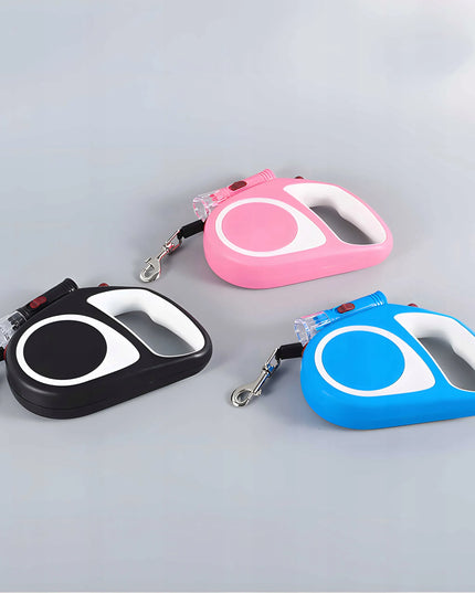 Automatinis pavadėlis šunims ir katėms, tvirtas diržas, 5 m, su stabdymu, iki 15 kg, LED žibintuvėlis