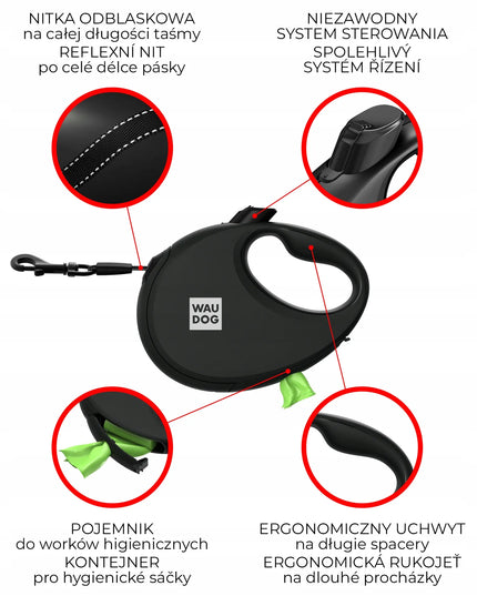 Automatinis pavadėlis šunims Waudog R-leash su maišelių dėtuve, atspindintis, dydis S iki 12 kg