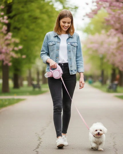 Automatinis šunų pavadėlis 5m su žibintuvėliu ir maišelių dėžute