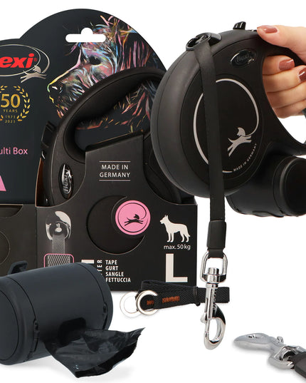 Automatinis šunų pavadėlis FLEXI 5m, 50kg, juostinis, su Multi Box dėžute