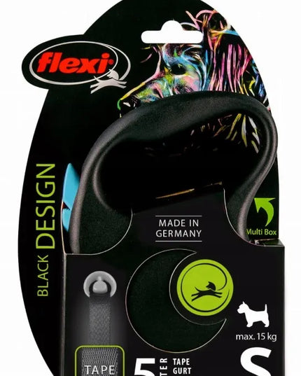 Automatinis šunų pavadėlis FLEXI Black Design, S dydis, juostinis, mėlynas, 5 m