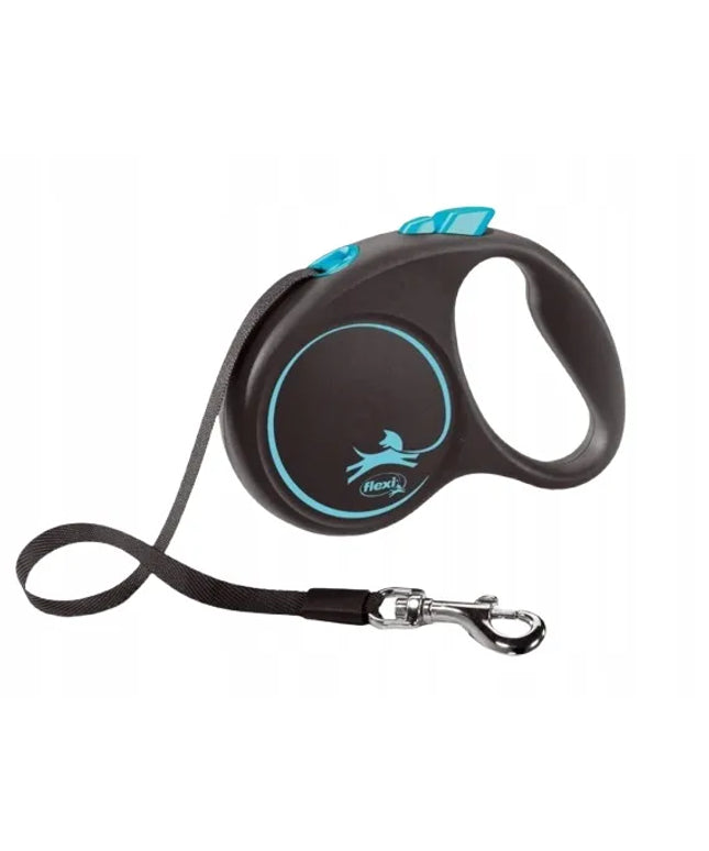 Automatinis šunų pavadėlis FLEXI Black Design, S dydis, juostinis, mėlynas, 5 m