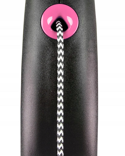 Automatinis šunų pavadėlis Flexi Black Design, virvelinis, S dydis, 5 m/12 kg, juodas su mėlynais elementais