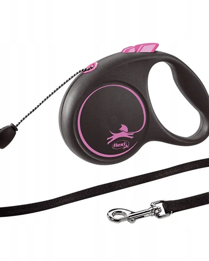 Automatinis šunų pavadėlis Flexi Black Design, virvelinis, S dydis, 5 m/12 kg, juodas su mėlynais elementais