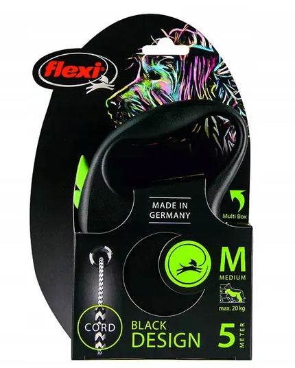 Automatinis šunų pavadėlis Flexi BLACK DESIGN virvutė, S, 5 m, juodas su žalia