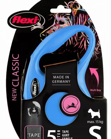 Automatinis šunų pavadėlis Flexi New Classic, juostinis, S dydis, mėlynas, 5 m