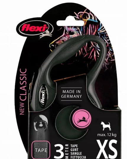 Automatinis šunų pavadėlis Flexi New Classic, juostinis, XS dydis, juodas, 3 m