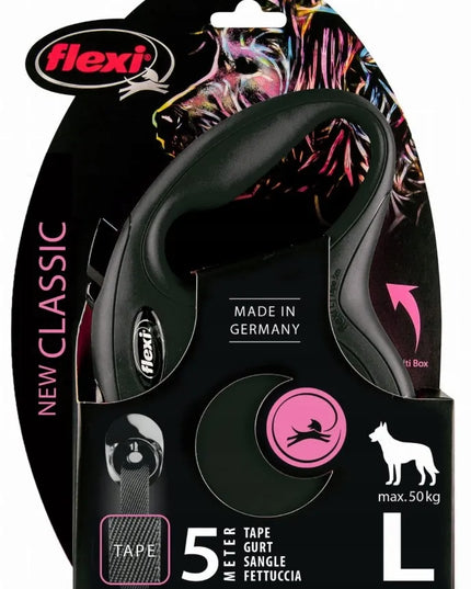 Automatinis šunų pavadėlis Flexi New Classic, L dydžio juosta, 5 m, juodas