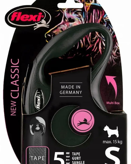 Automatinis šunų pavadėlis Flexi New Classic, S dydžio juosta, juodas, 5 m