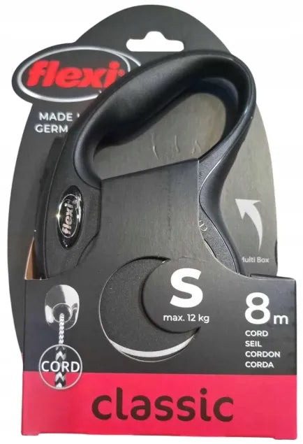 Automatinis šunų pavadėlis FLEXI New Classic S, virvutė, 8 m, juodas