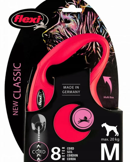 Automatinis šunų pavadėlis Flexi New Classic, virvutinis, M dydžio, raudonas, 8 m
