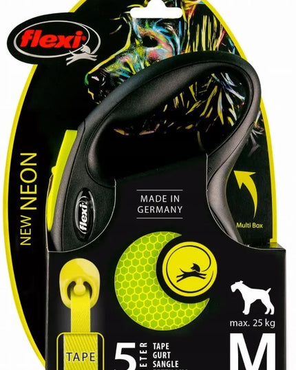 Automatinis šunų pavadėlis Flexi New Neon, juostinis, M dydis, geltonas, 5 m