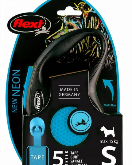 Automatinis šunų pavadėlis Flexi New Neon, juostinis, mėlynas, 5 m