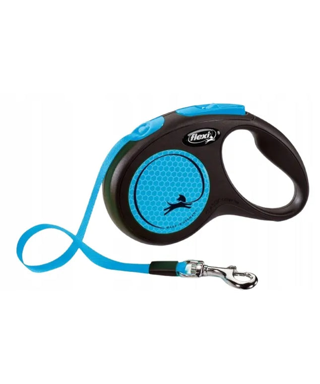 Automatinis šunų pavadėlis Flexi New Neon, juostinis, mėlynas, 5 m