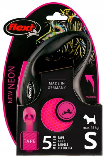 Automatinis šunų pavadėlis Flexi New Neon, juostinis, S dydis, rožinis, 5 m