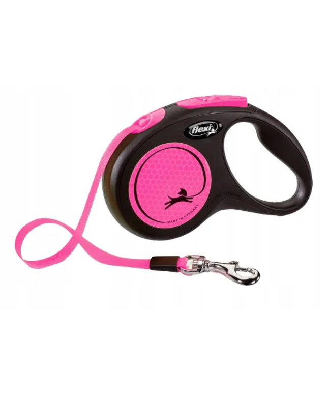 Automatinis šunų pavadėlis Flexi New Neon, juostinis, S dydis, rožinis, 5 m