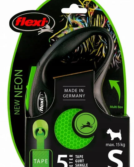 Automatinis šunų pavadėlis Flexi New Neon, S dydžio juosta, žalias, 5 m