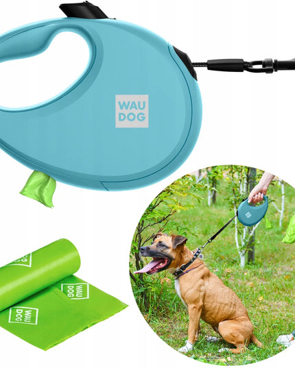 Automatinis šunų pavadėlis su maišelių dėtuve, atspindintis šviesą, dydis S, iki 12 kg