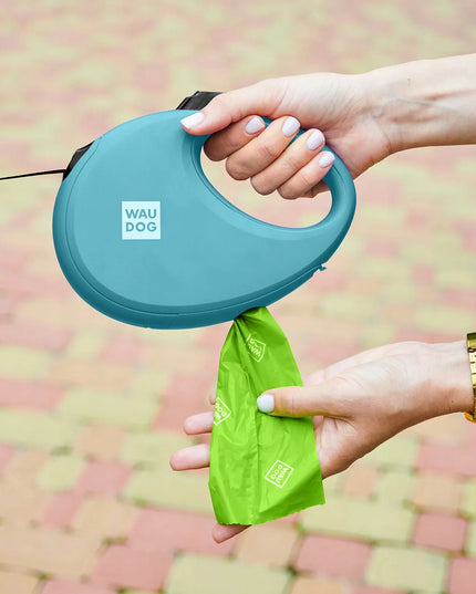 Automatinis šunų pavadėlis su maišelių dėtuve, atspindintis šviesą, dydis S, iki 12 kg