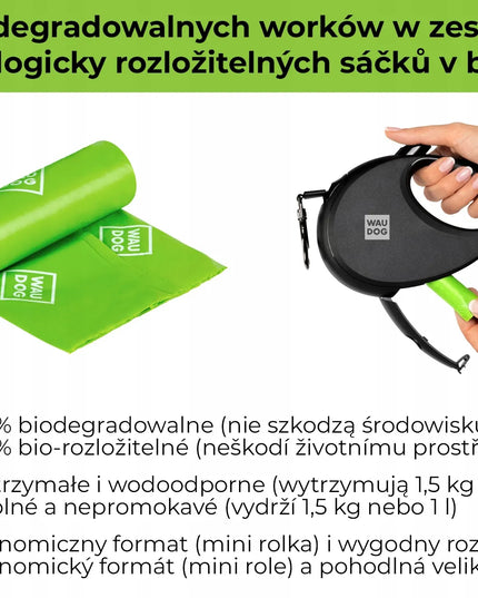 Automatinis šunų pavadėlis su maišelių dėtuve, atspindintis šviesą, M dydis, iki 20 kg