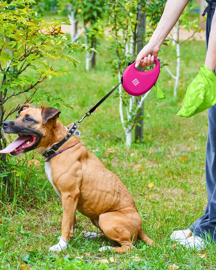 Automatinis šunų pavadėlis su maišelių dėtuve, atspindintis šviesą, M dydis, iki 20 kg