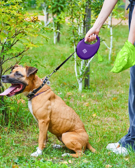 Automatinis šviesą atspindintis pavadėlis šunims su maišelių laikikliu, M dydis iki 20 kg