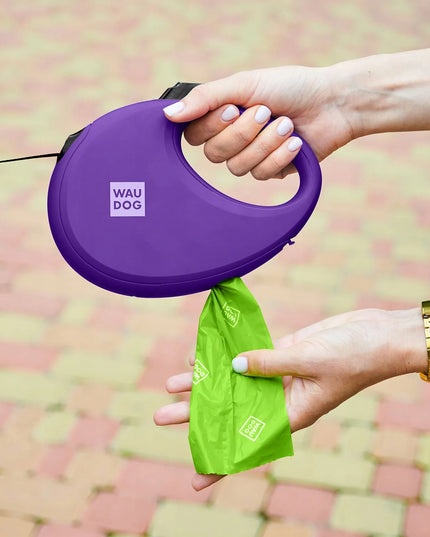 Automatinis šviesą atspindintis pavadėlis šunims su maišelių laikikliu, M dydis iki 20 kg