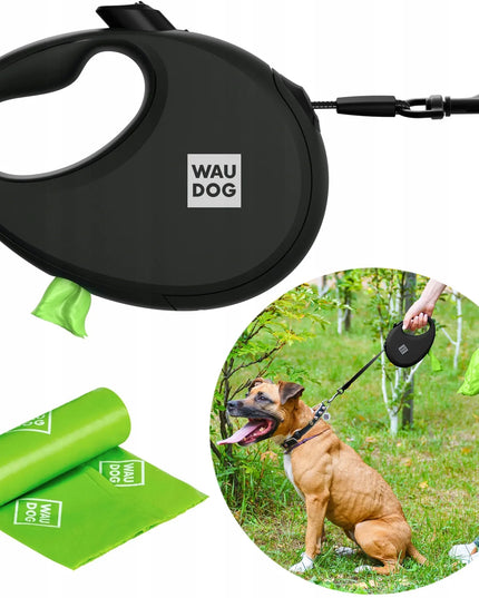 Automatinis Waudog pavadėlis šunims su maišelių dėtuve, atspindintis, M dydis, iki 20 kg